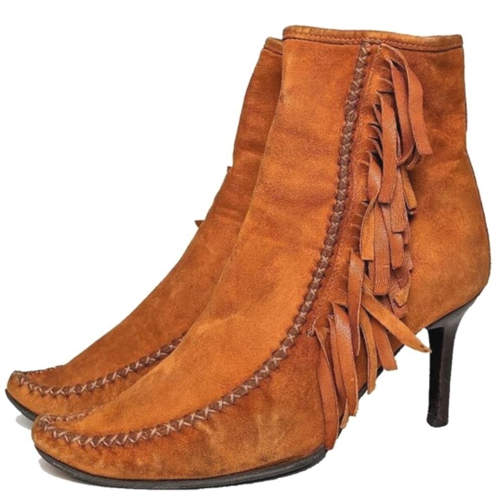 Patrick Cox Vintage Fringe Frill Suede High Heel Boots Handmade in Italy Sz 6